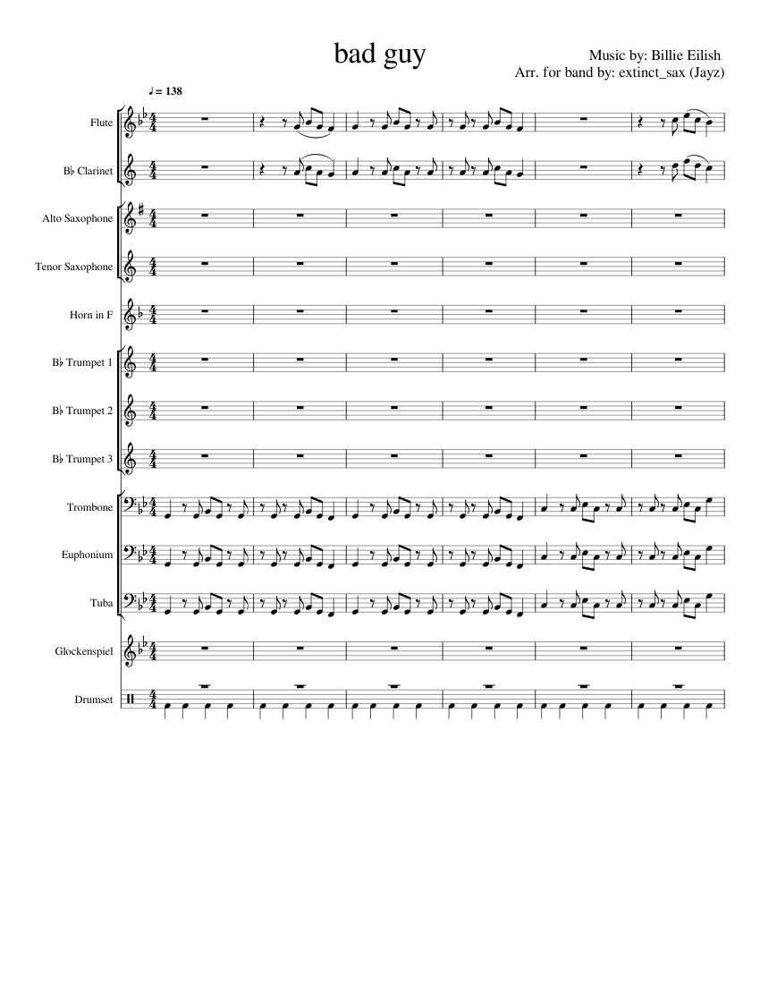 bad guy Marching Band sheet music for Flute, Alto Saxophone