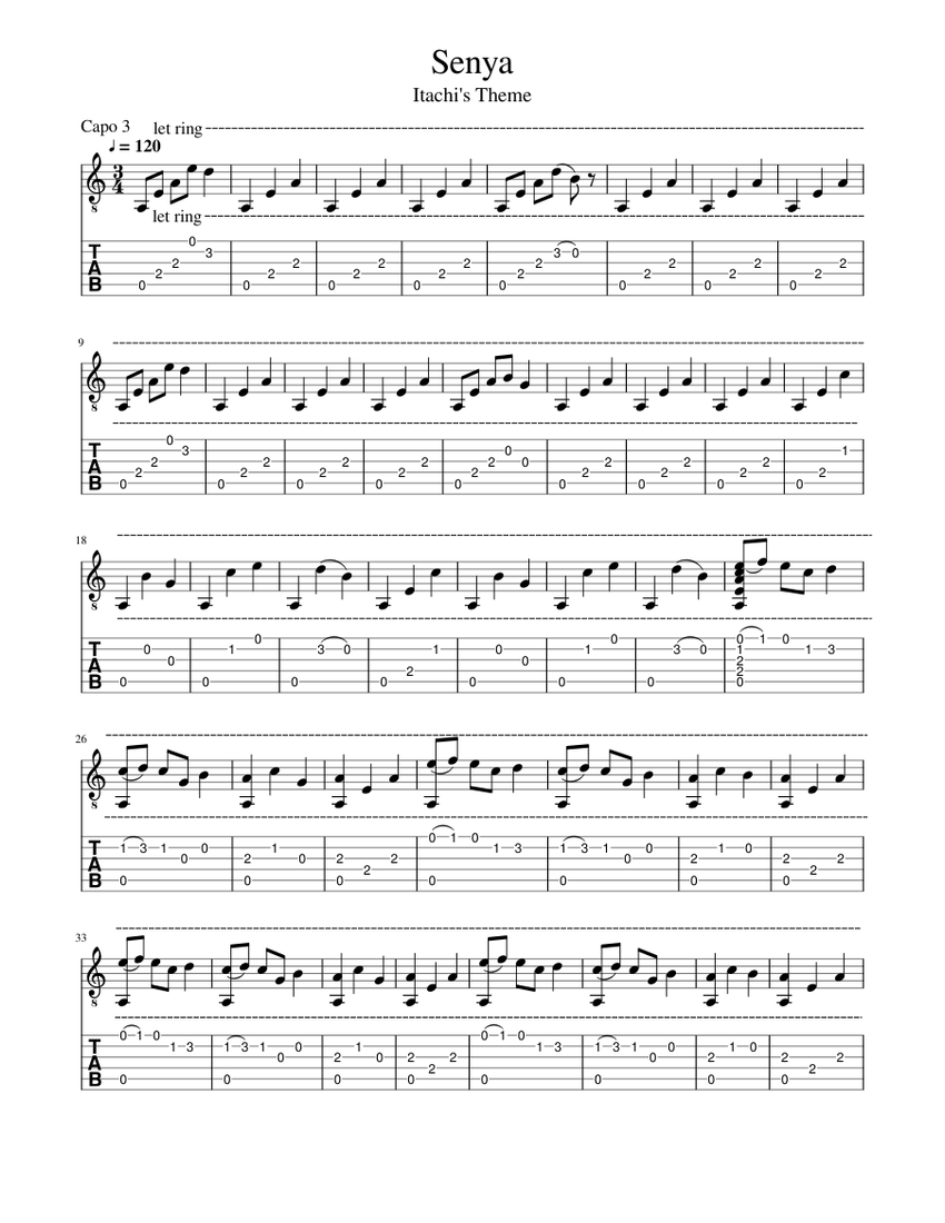Senya Itachis Theme Naruto Sheet music for Guitar Download free in PDF or MIDI