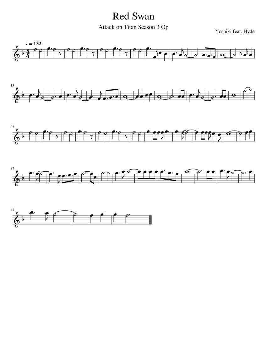 Red Swan - Attack on Titan Season 3 Op Sheet music for Flute | Download