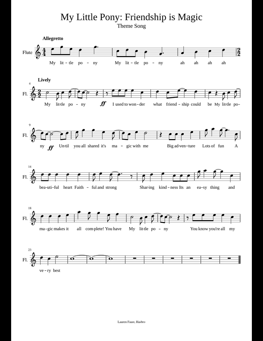My Little Pony Theme Song Sheet Music