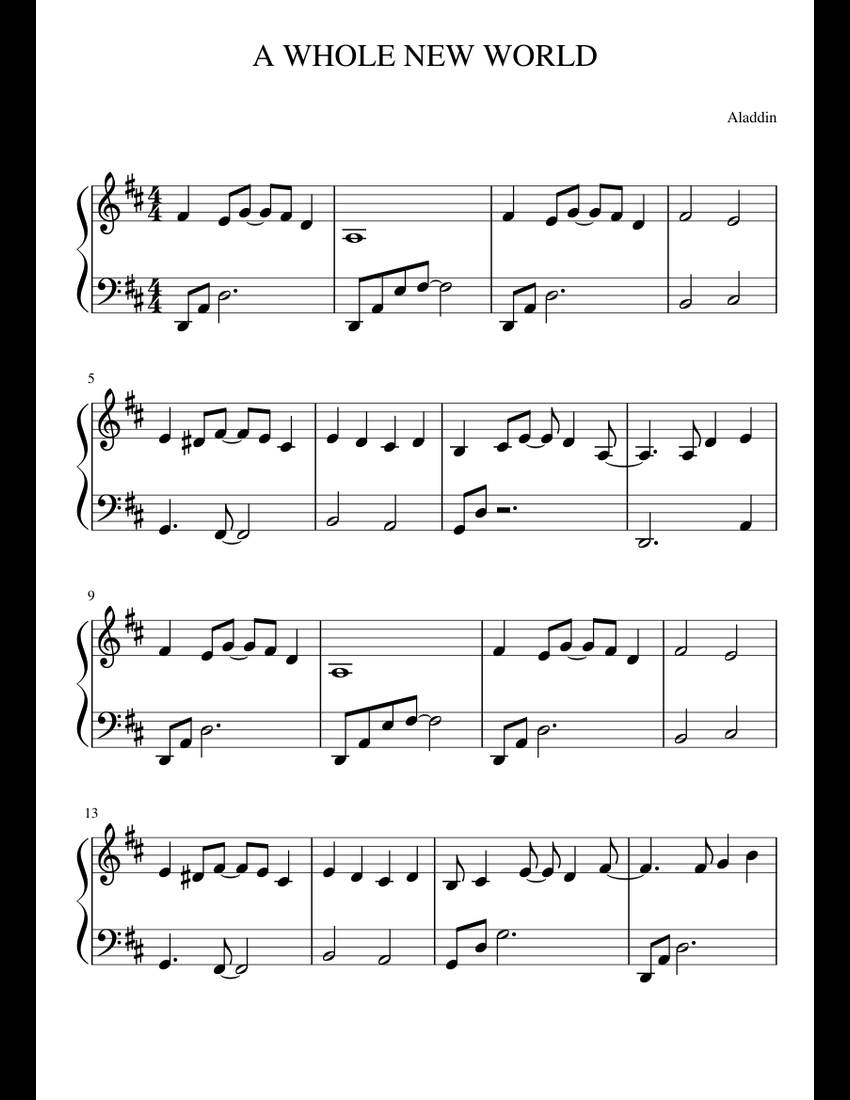 A WHOLE NEW WORLD sheet music for Piano download free in PDF or MIDI