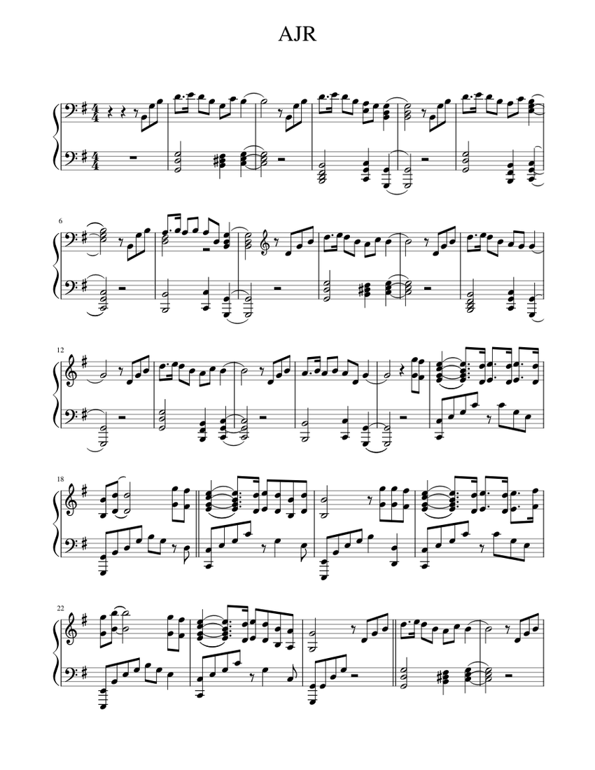 AJR Sheet music for Piano | Download free in PDF or MIDI | Musescore.com