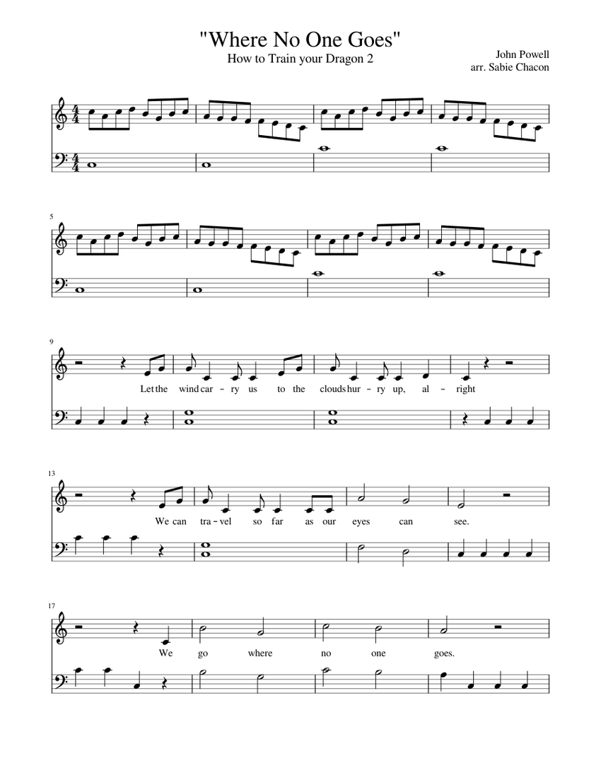 Where No One Goes (How to Train your Dragon 2) Sheet music ...