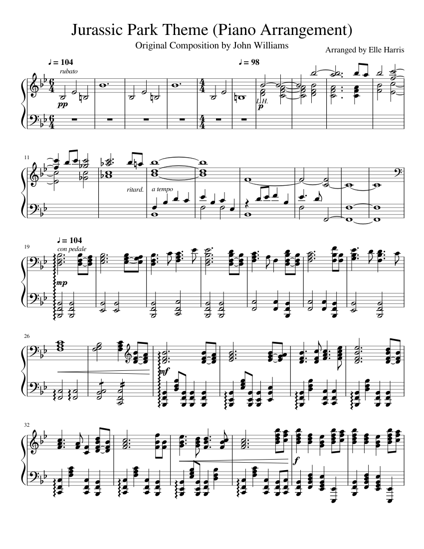 Jurassic Park Theme Song (Piano) Sheet music for Piano (Solo