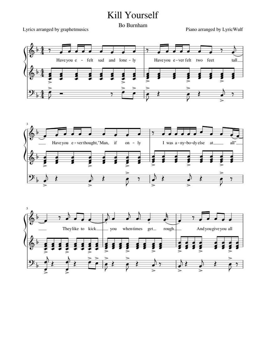 Kill Yourself - Bo Burnham (For Piano with Voice) sheet music for Piano