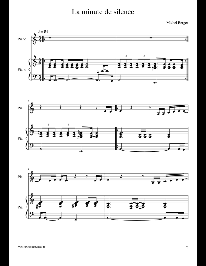 La minute du silence sheet music for Piano download free in PDF or MIDI