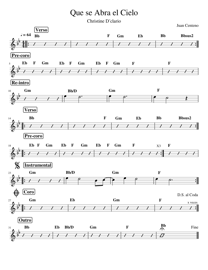 Que se abra el cielo sheet music for piano solo musescore