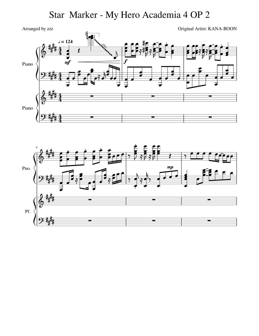 Star Marker My Hero Academia 4 Op 2 Sheet Music For Piano Piano Duo Musescore Com