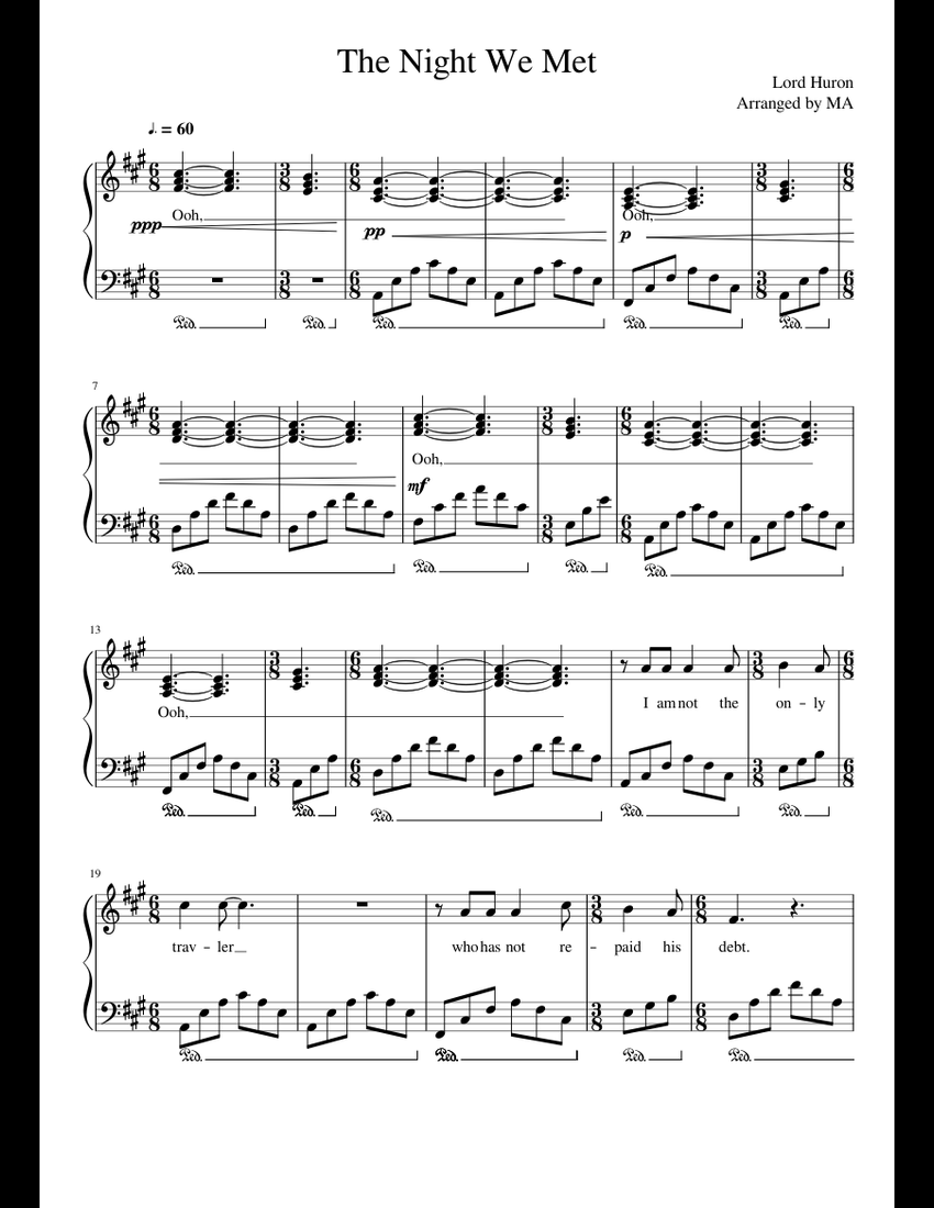 The Night We Met sheet music for Piano, Voice download free in PDF or MIDI