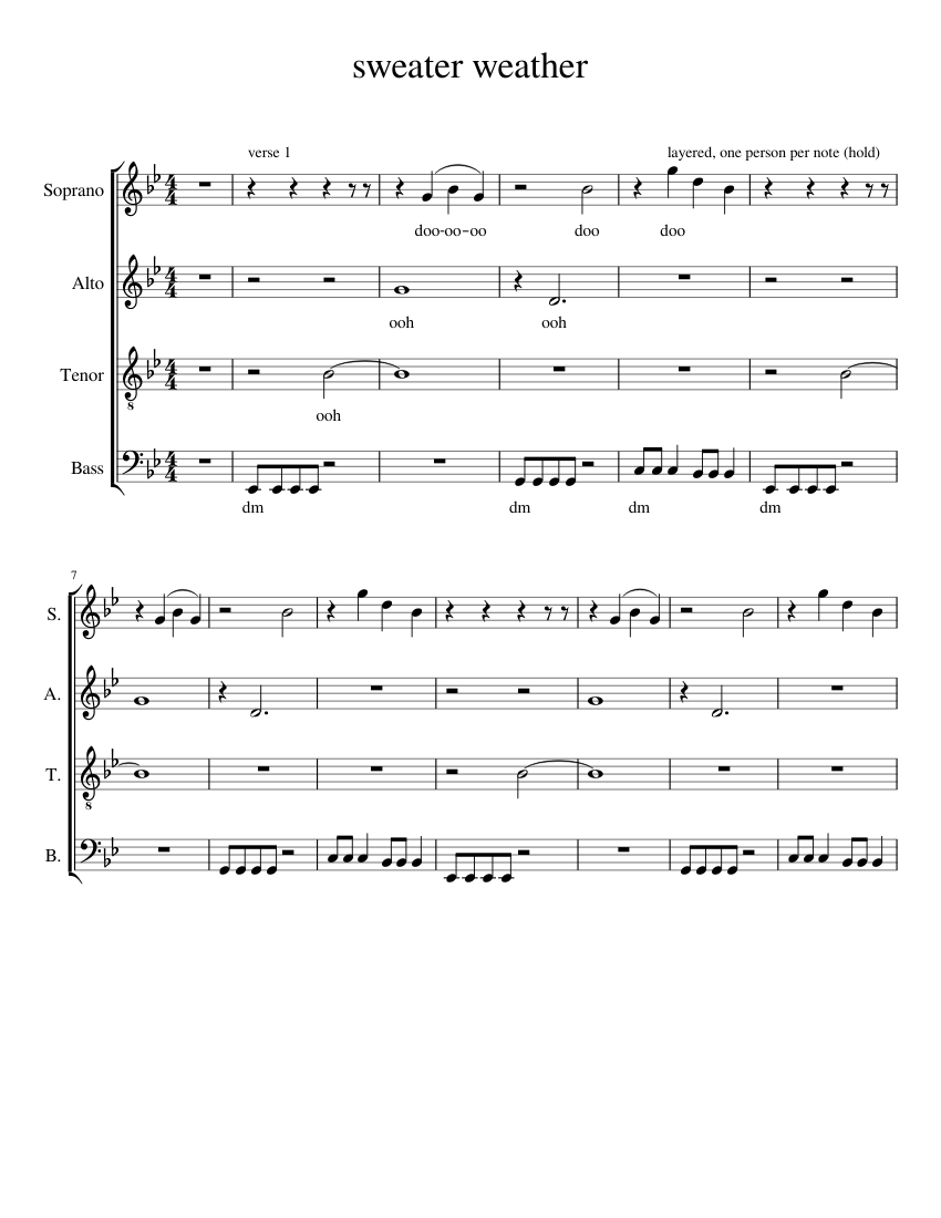 Sweater weather coed Sheet music for Soprano, Tenor, Alto, Bass (Choral