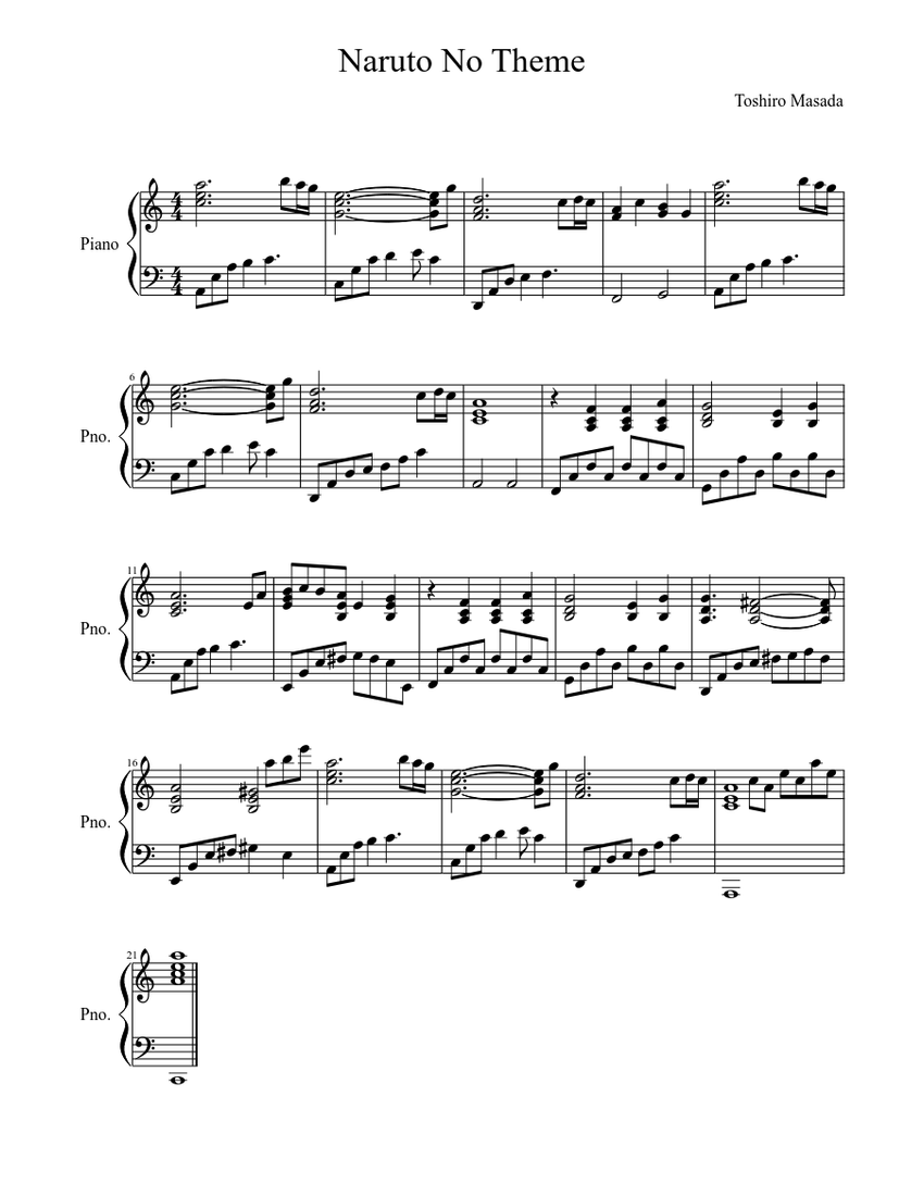 Naruto No Theme Sheet music for Piano (Solo)