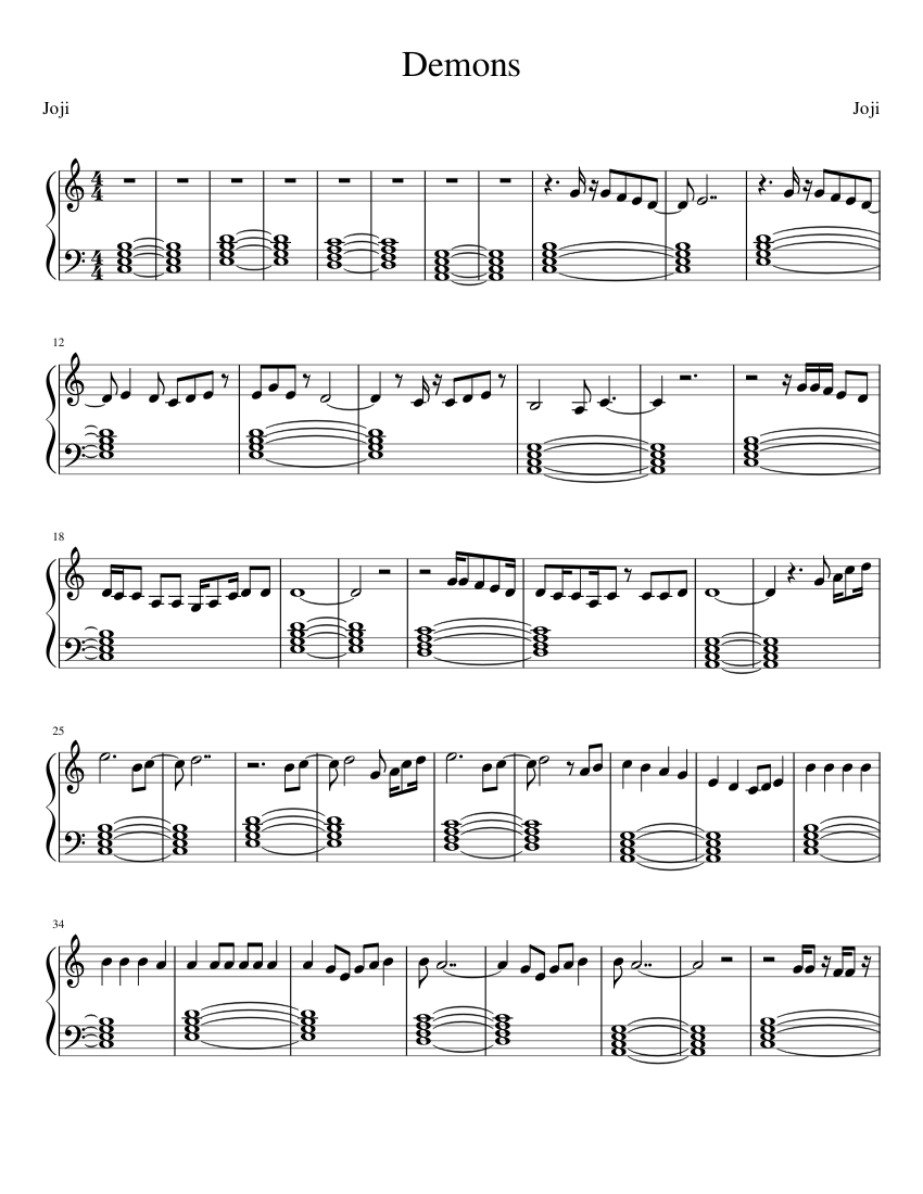 Demons-Joji Sheet music for Piano (Solo) | Musescore.com