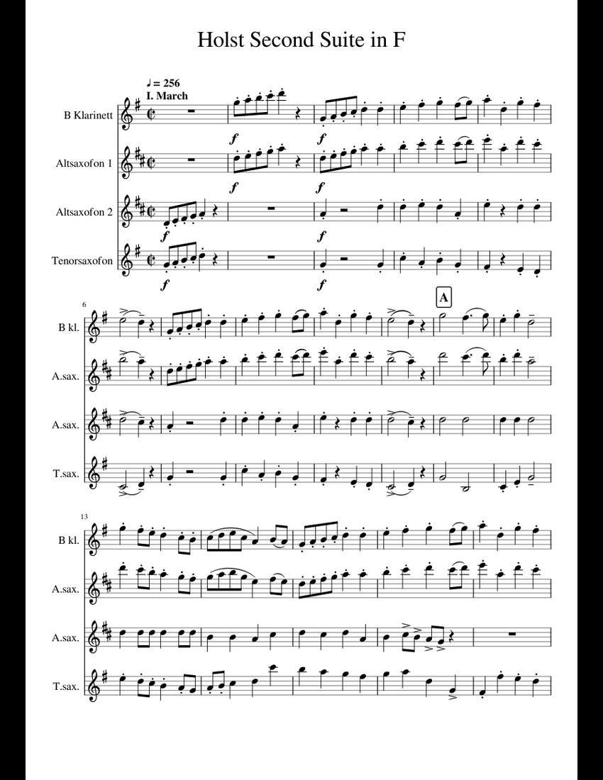 Holst Second Suite in F sheet music for Alto Saxophone, Tenor