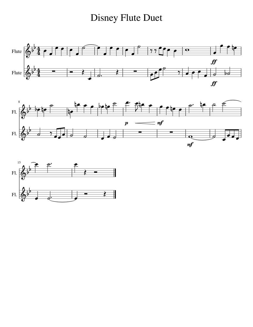 Disney Flute Duet sheet music for Flute download free in