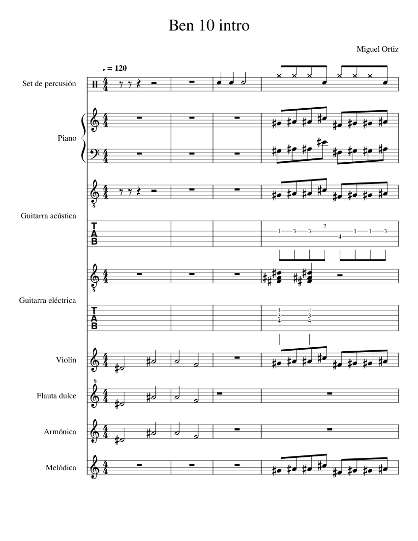 Ben_10_intro Sheet music for Piano, Violin, Drum Group, Guitar & more