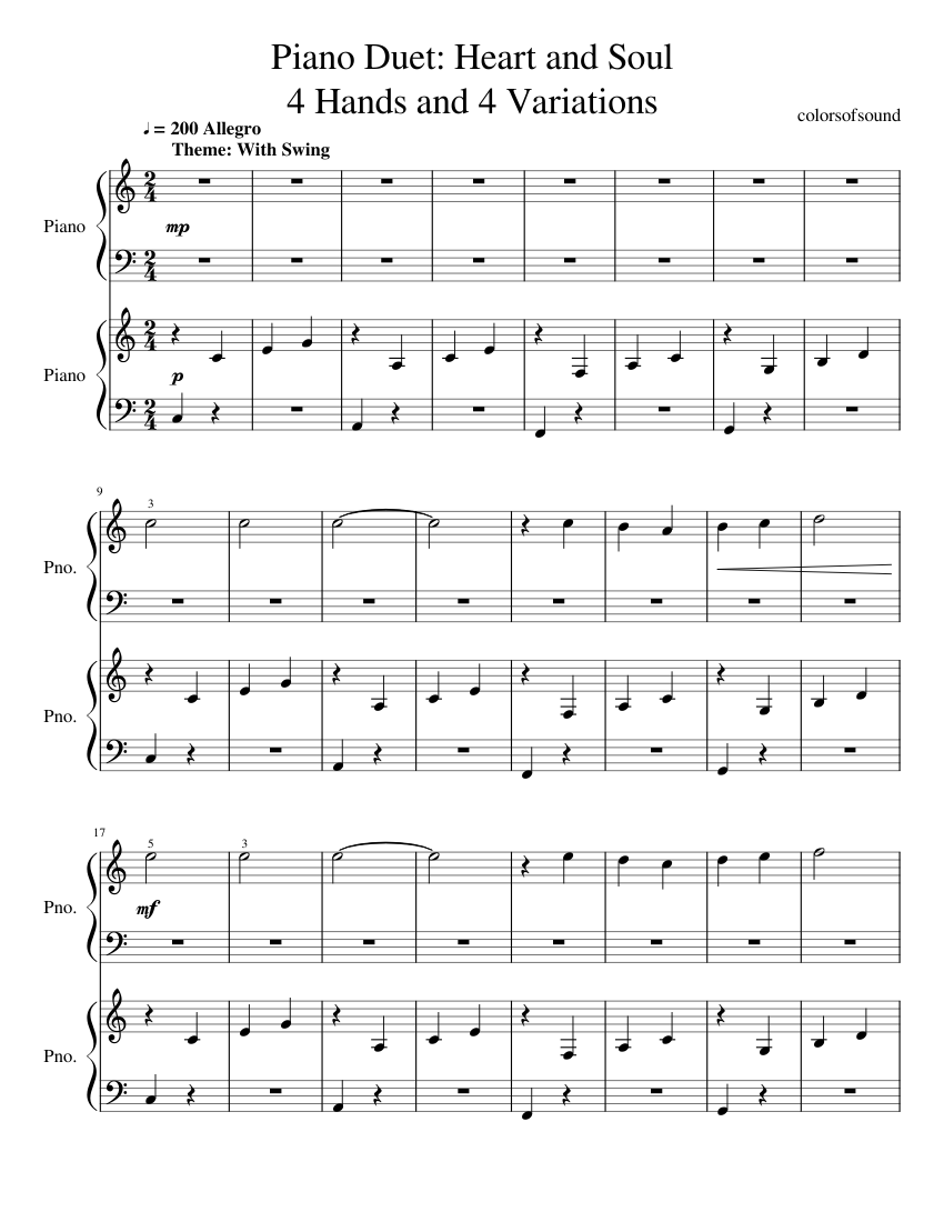 Op.15 Piano Duet: Heart and Soul 4 Hands and 4 Variations Sheet music