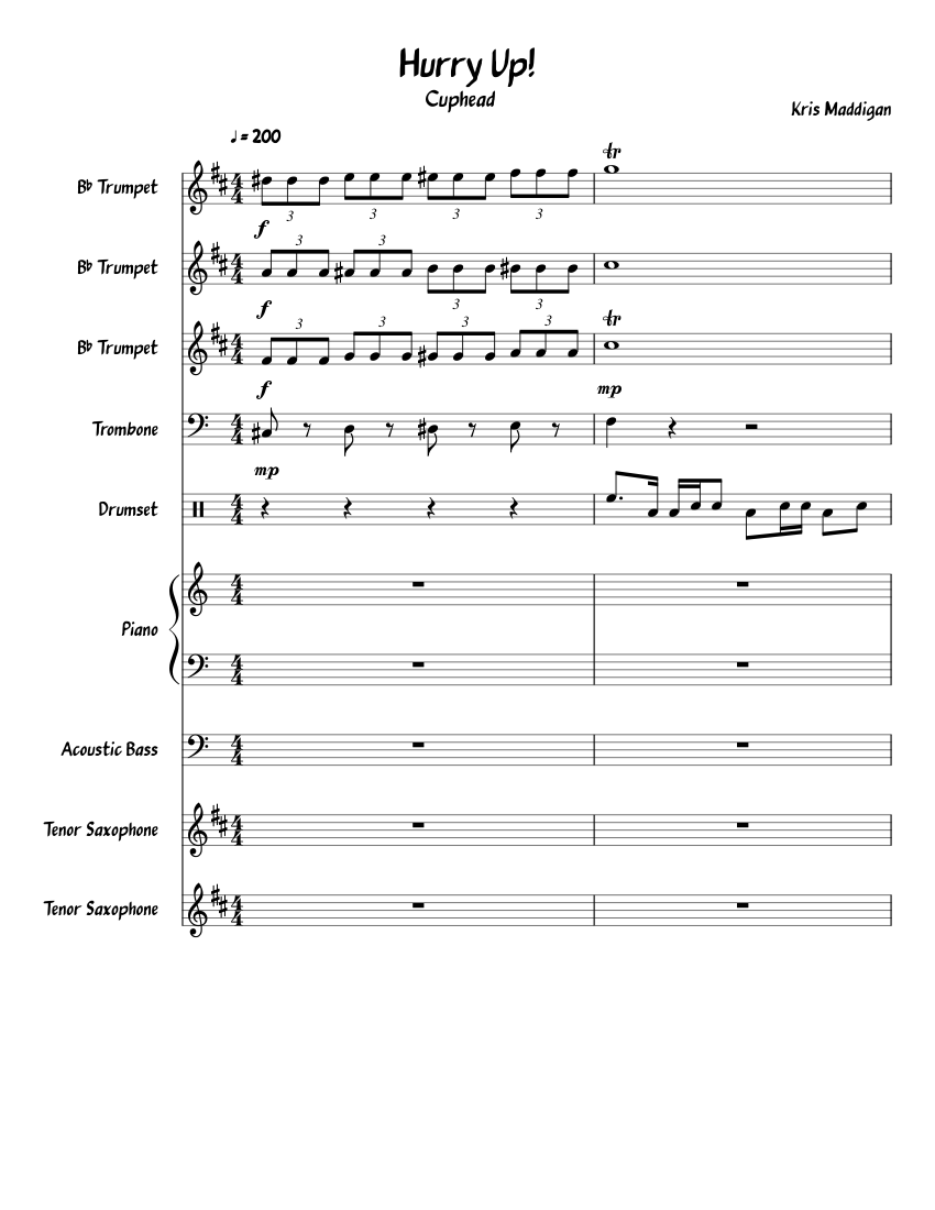 Hurry up! Cuphead Ost Sheet music for Piano, Trumpet, Trombone