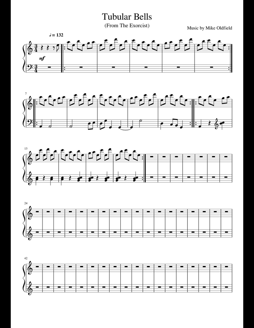 Tubular Bells sheet music for Piano download free in PDF or MIDI