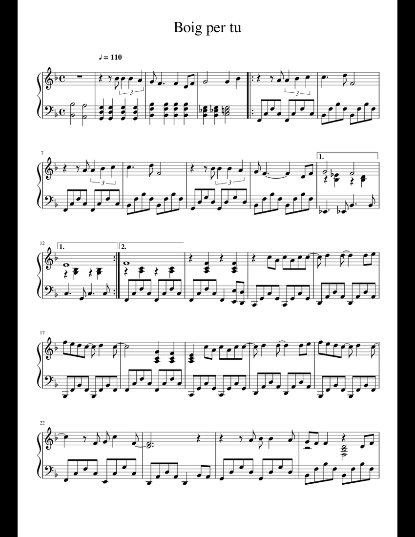 Boig per tu sheet music for Piano download free in PDF or MIDI