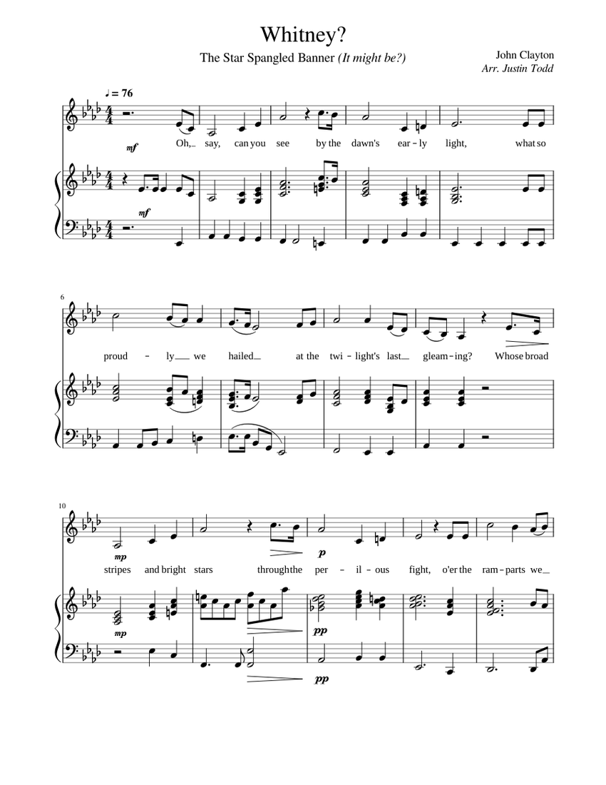 Whitney Houston The Star Spangled Banner Sheet music for (In