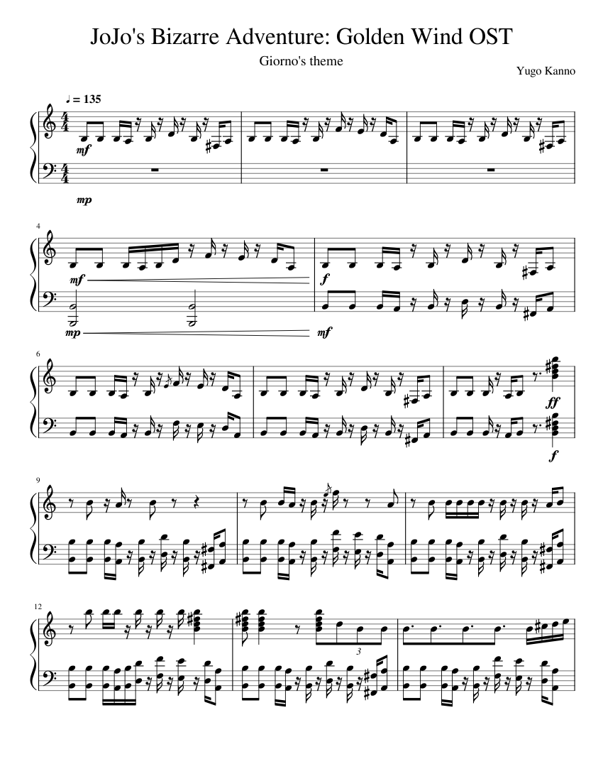 JoJo's Bizarre Adventure Golden Wind OSTGiorno's theme piano tutorial