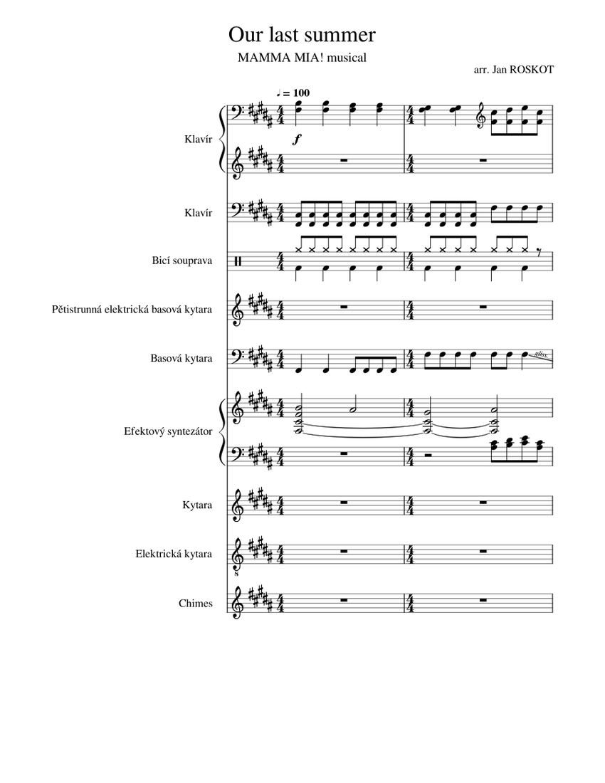 MAMMA MIA Our Last Summer Sheet Music For Piano Drum Group Guitar