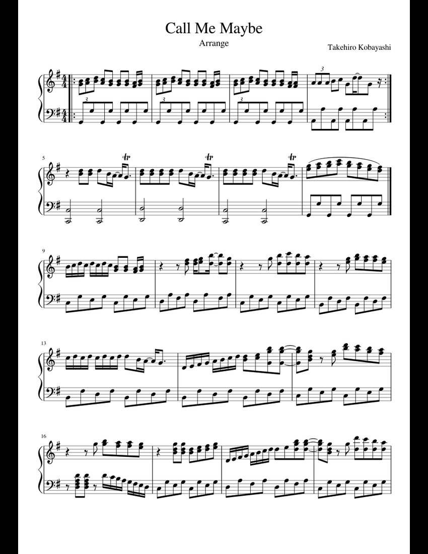 Call Me Maybe Sheet Music For Piano Download Free In Pdf Or Midi