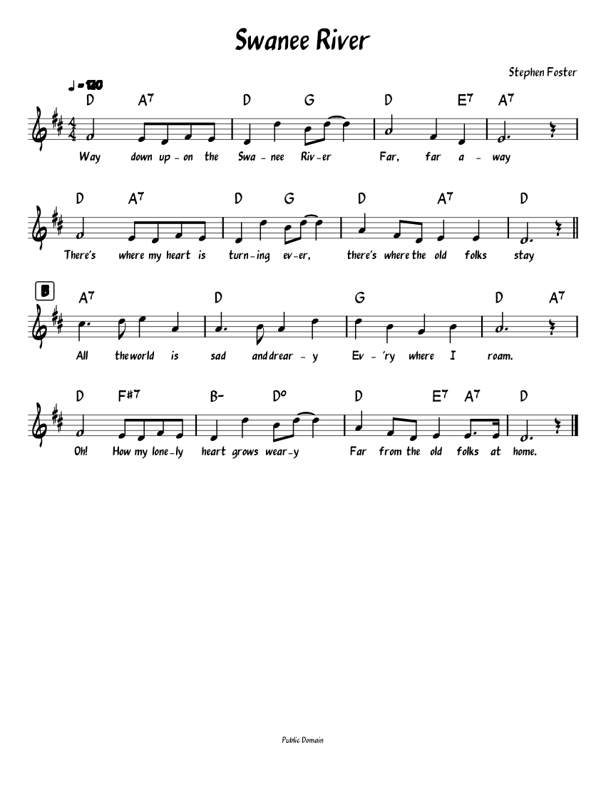 Swanee River (lead sheet) Sheet music for Piano (Solo) | Musescore.com