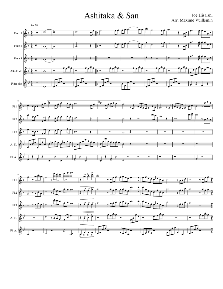 Ashitaka and San Flute Choir - Princess Mononoke sheet music for Flute