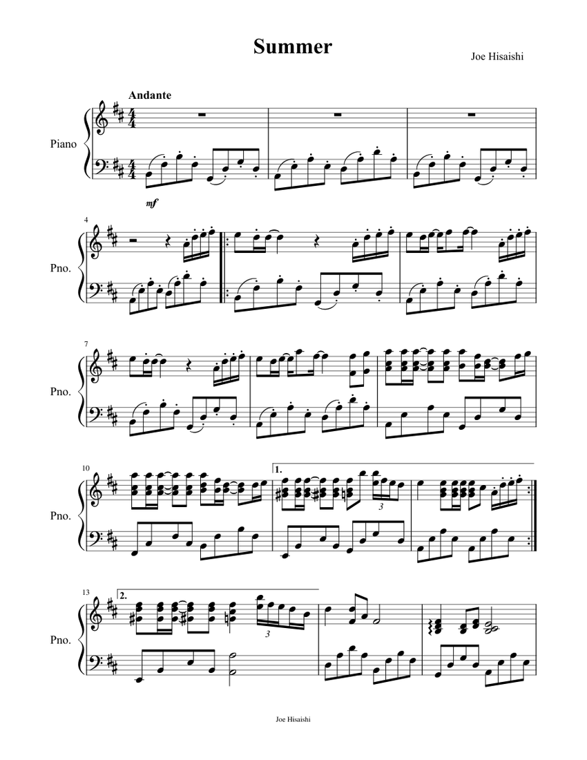 Summer Sheet music for Piano | Download free in PDF or MIDI | Musescore.com