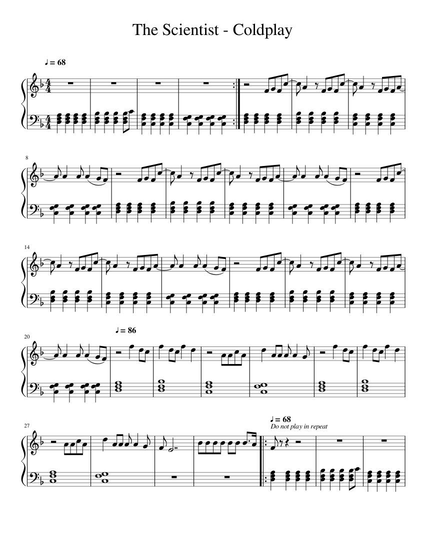 The Scientist - Coldplay sheet music for Piano download free in PDF or MIDI