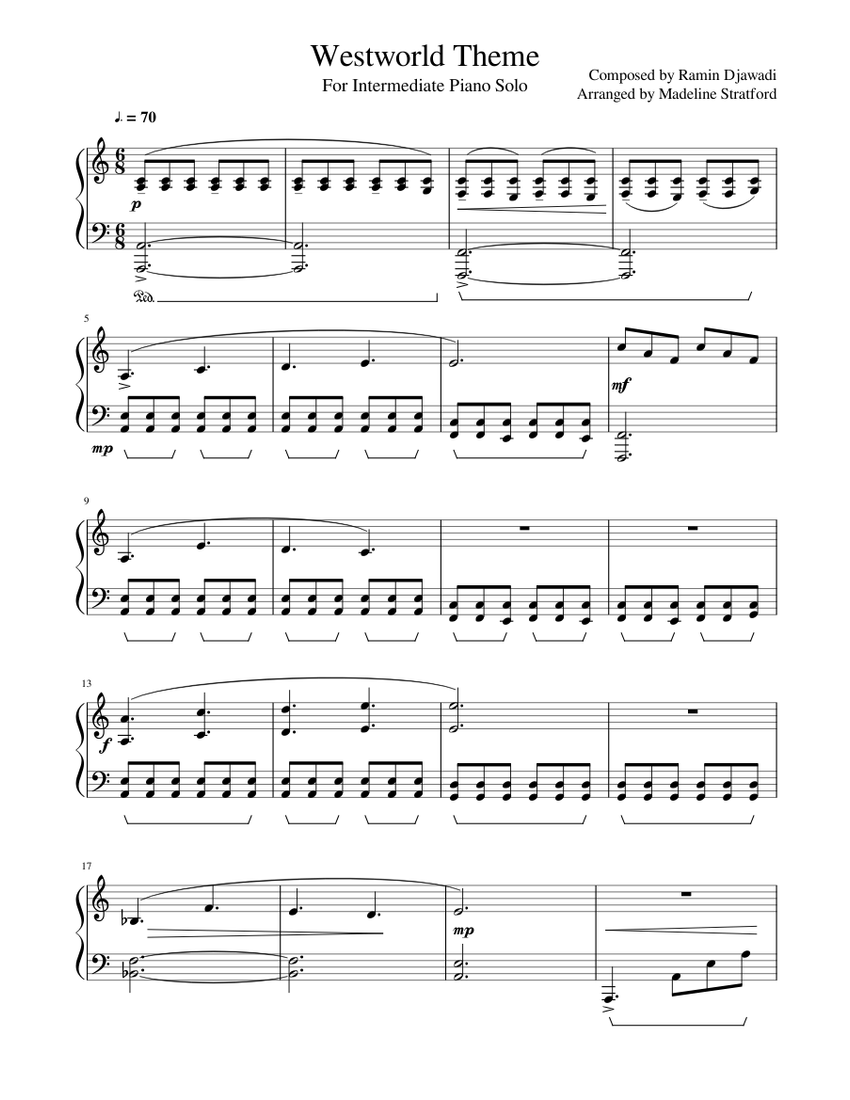 Westworld Theme - Piano Solo Arrangement sheet music for Piano download