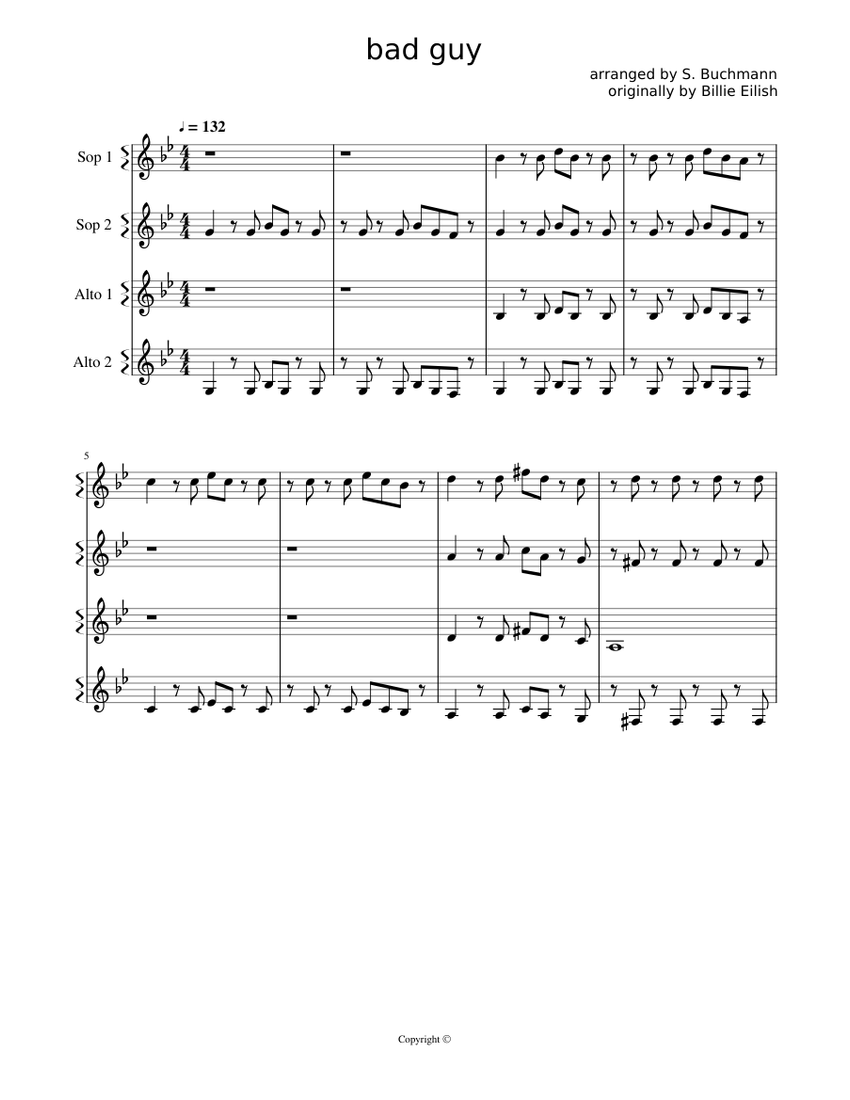 bad guy Sheet music for Piano (Mixed Quartet) | Musescore.com