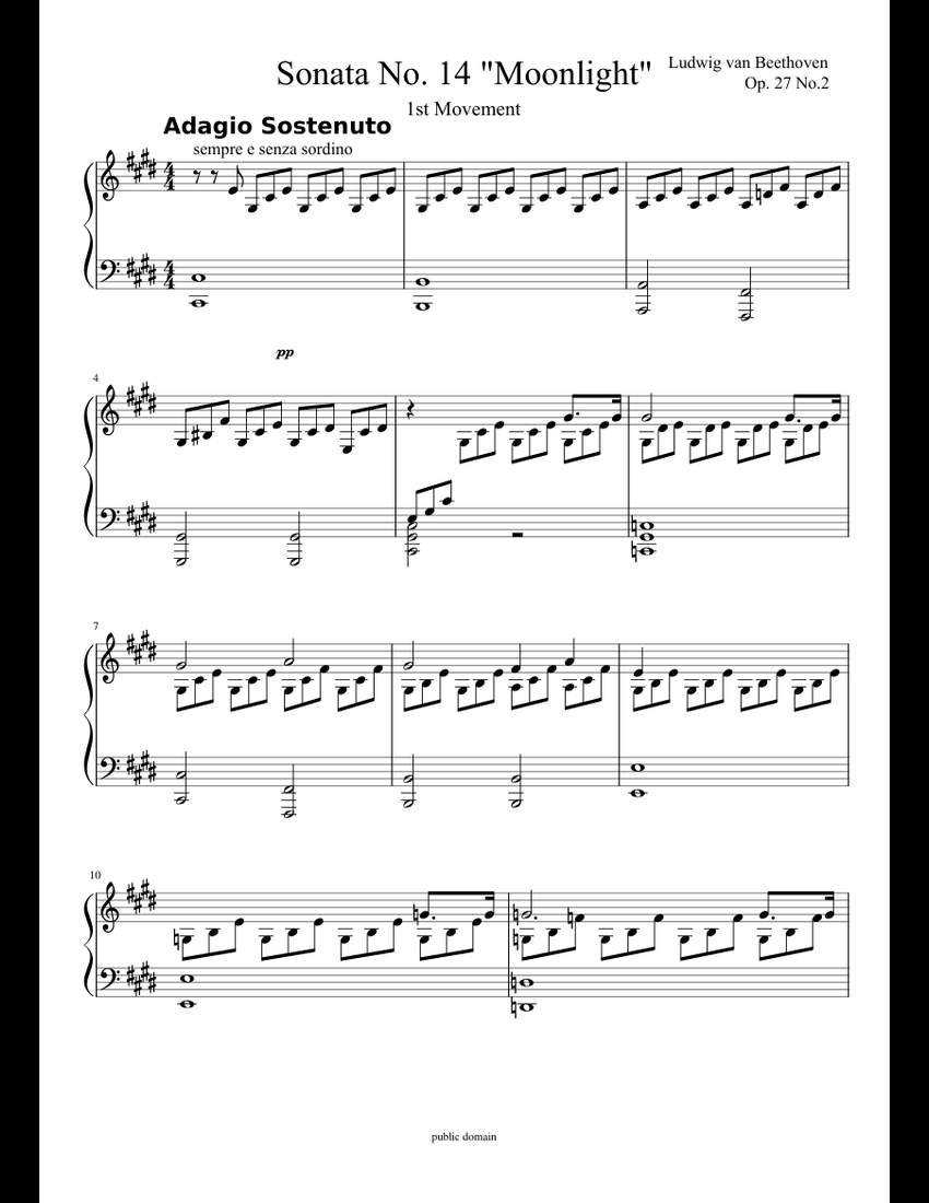 Moonlight Sonata 1st Movement sheet music for Piano download free in