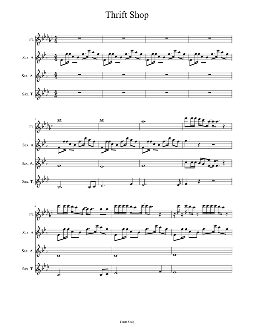 Thrift Shop Sheet music for Flute, Saxophone (Alto), Saxophone (Tenor