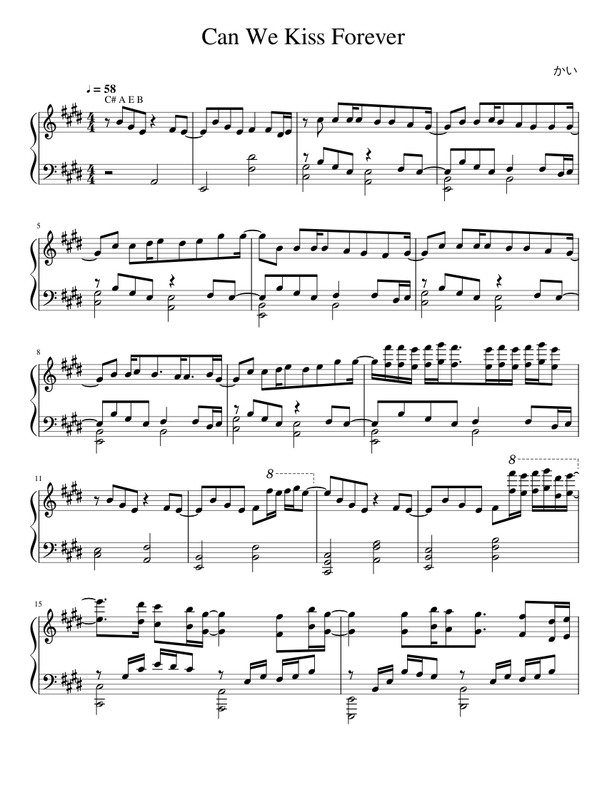 Can We Kiss Forever Sheet music for Piano | Download free in PDF or MIDI | Musescore.com