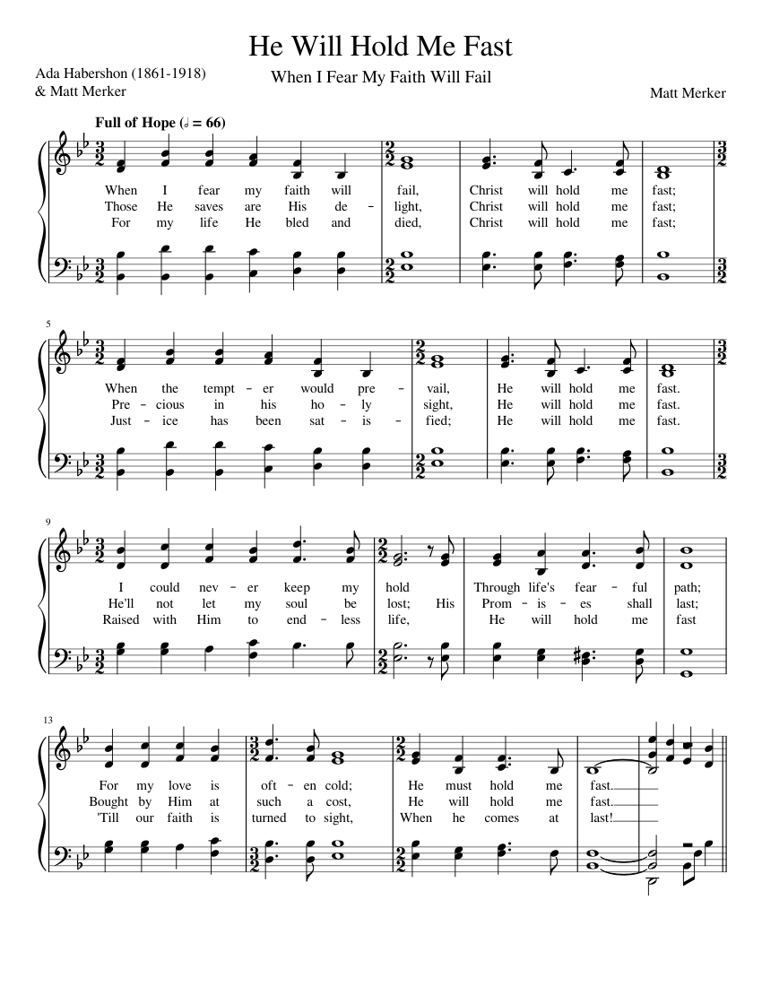 He Will Hold Me Fast sheet music for Piano download free in PDF or MIDI