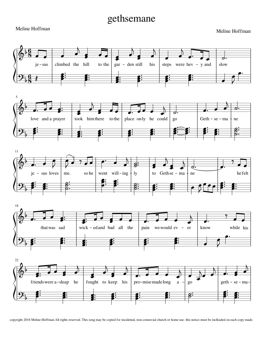 Gethsemane sheet music for Piano download free in PDF or MIDI