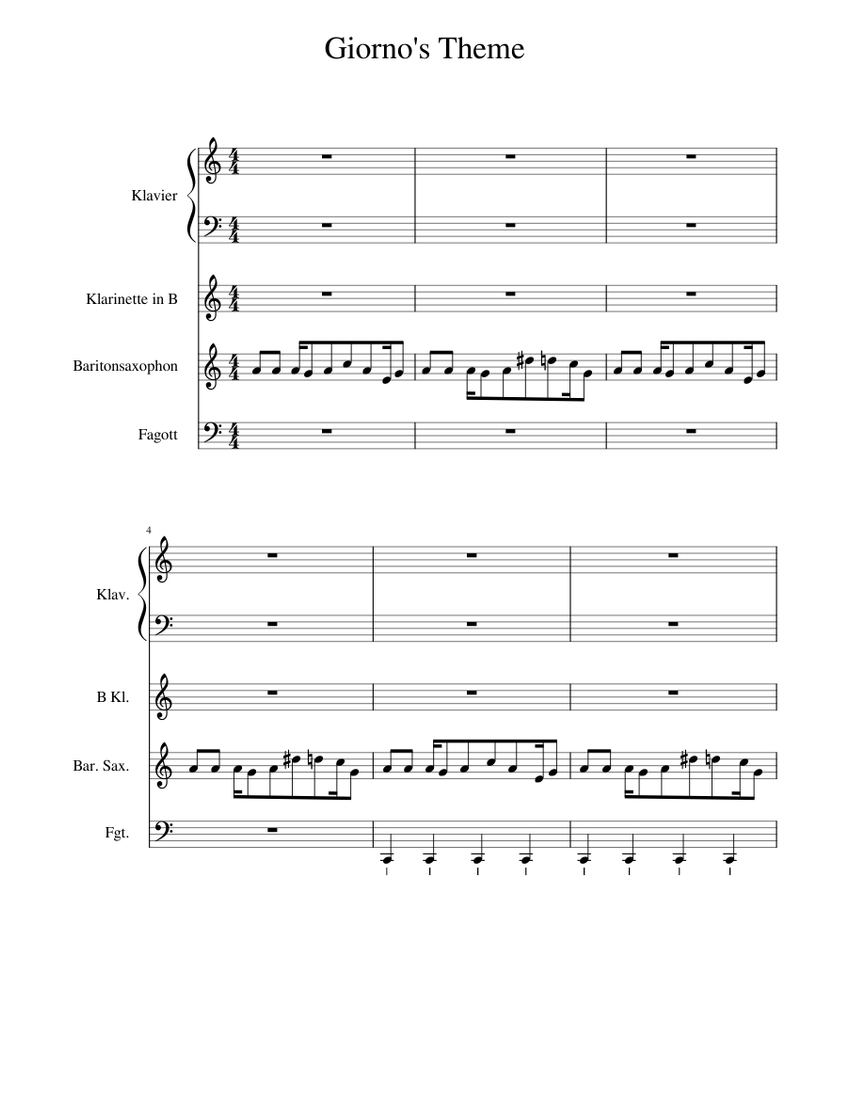 Giorno's Theme Sheet music for Piano, (In B Flat), Bassoon, Saxophone (Baritone) (Mixed