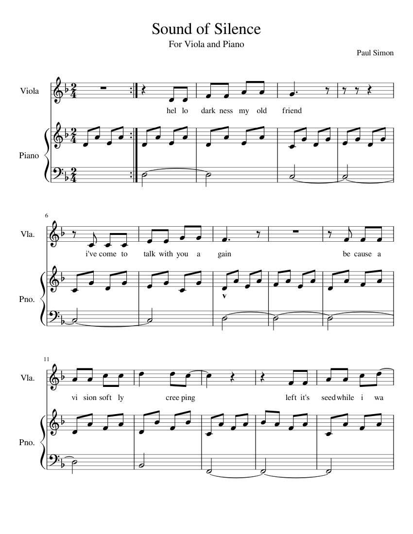 Sound of Silence sheet music for Piano, Viola download free in PDF or MIDI