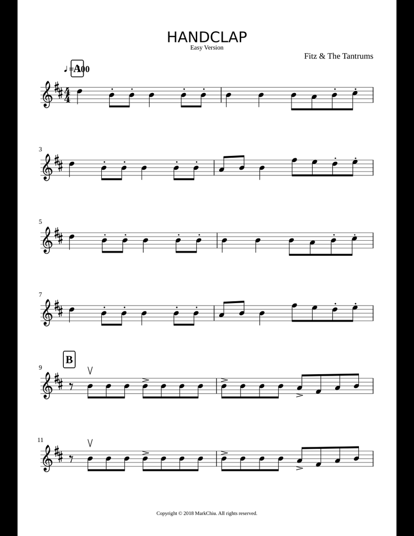 HANDCLAP Easy for Violin sheet music for Violin download free in PDF or
