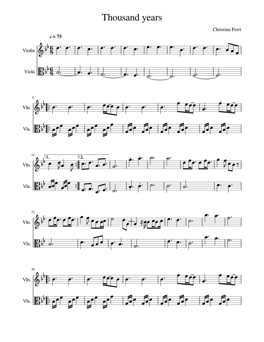 Thousand Years Sheet Music For Violin Viola Download Free In Pdf Or
