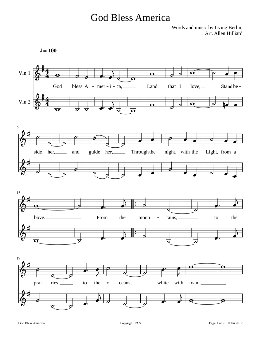 God Bless America Sheet music for Violin | Download free in PDF or MIDI