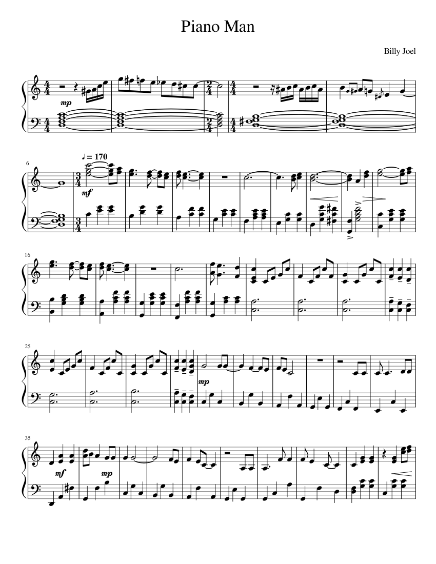 Piano Man (Piano Solo) Sheet music for Piano (Solo) | Musescore.com
