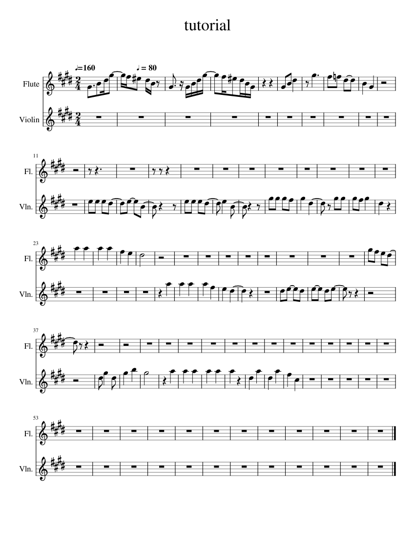 tutorial Sheet music for Violin, Flute (Mixed Duet)