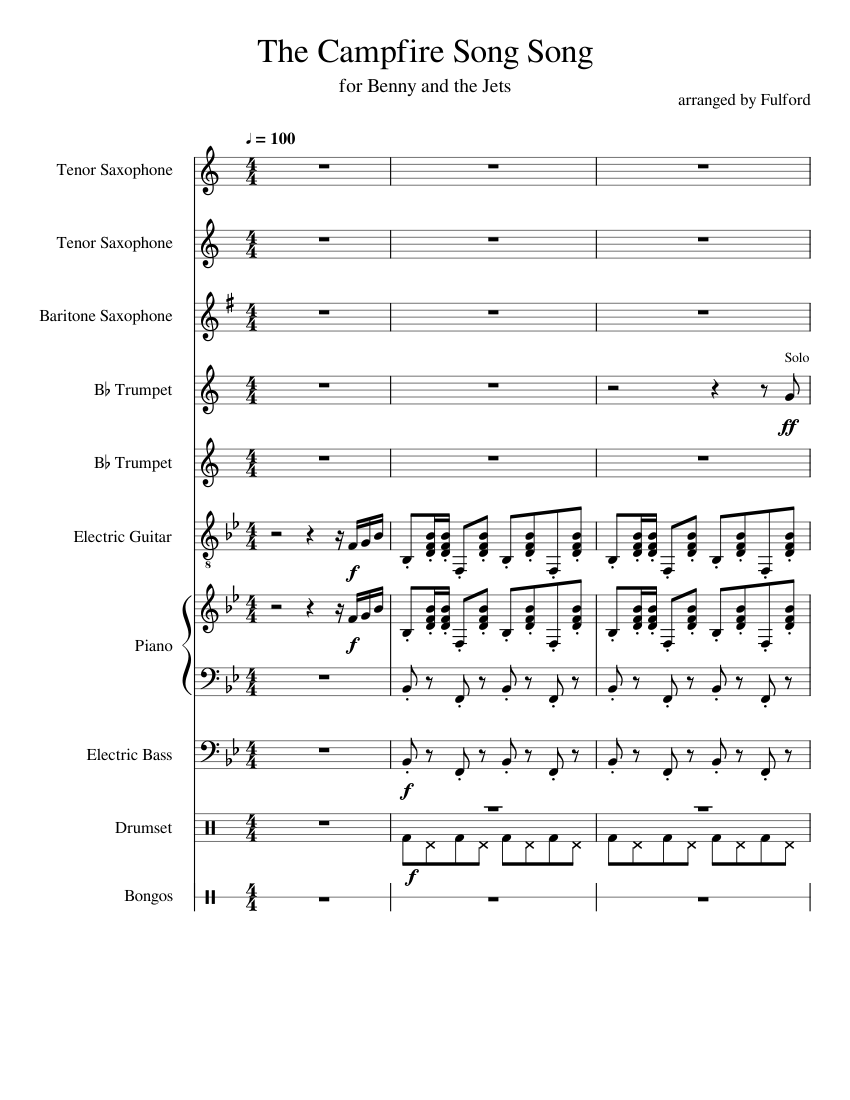 The Campfire Song Song Sheet music for Piano, Tenor Saxophone, Baritone ...