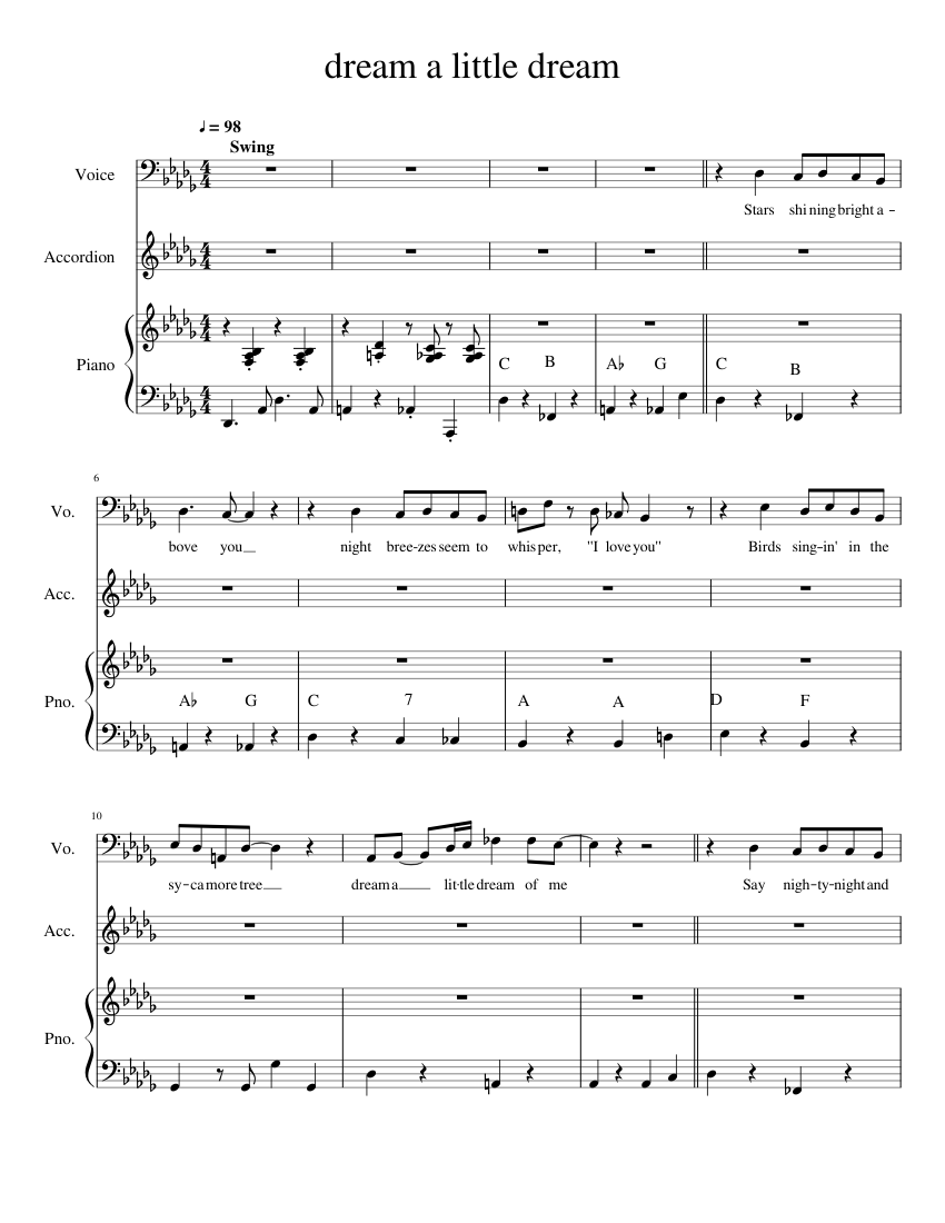 Dream a little dream pink martini sheet music for Piano, Voice