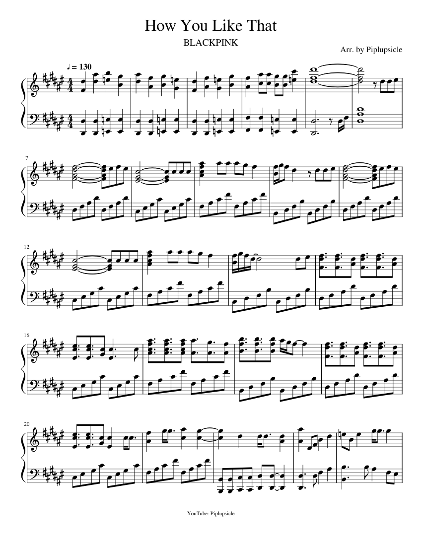 Blackpink How You Like That Sheet Music For Piano Solo Musescore Com
