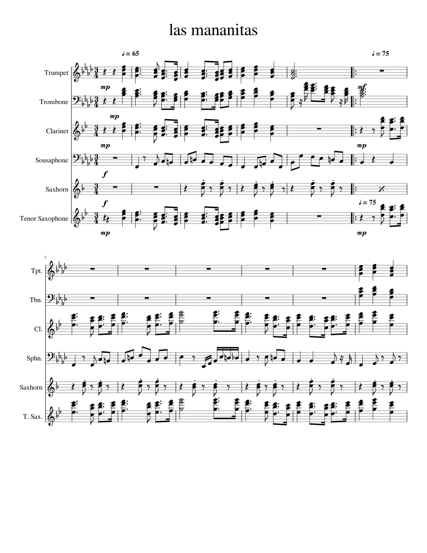 Las mananitas sheet music for Clarinet, Trumpet, Trombone, Tuba ...