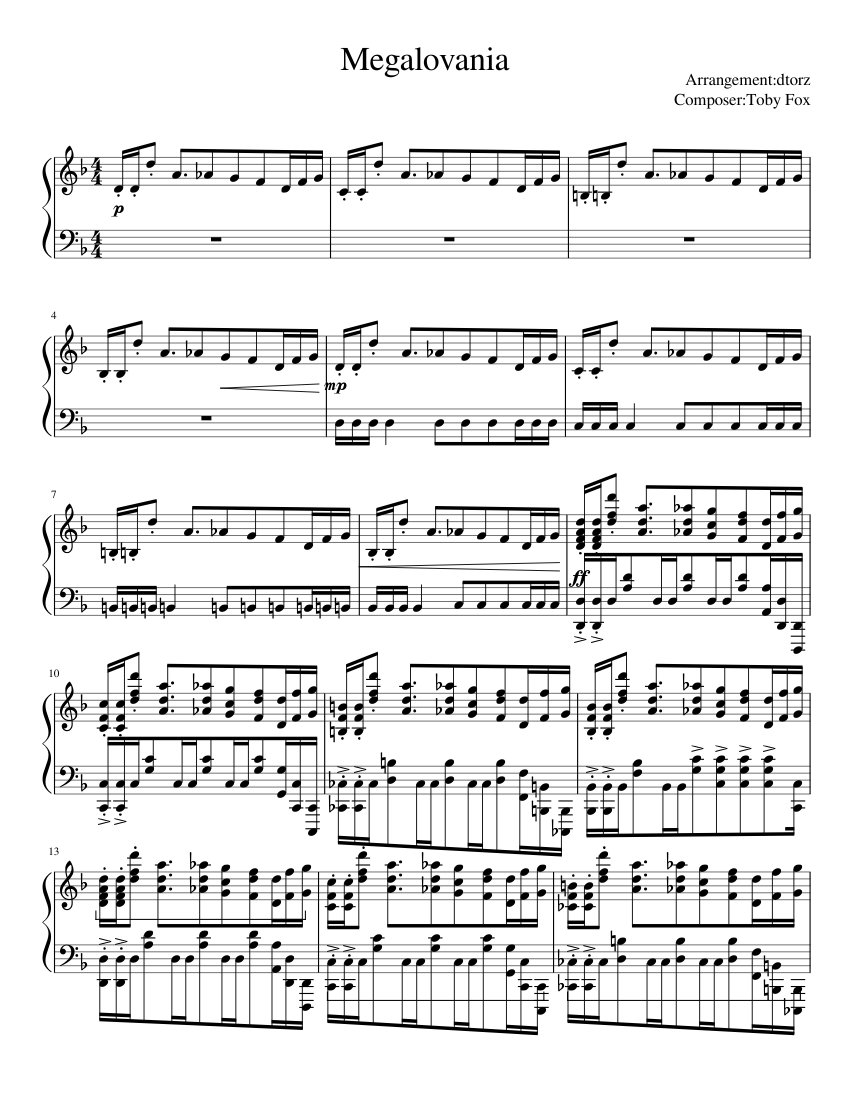 Megalovania Piano Arrangement Sheet Music For Piano Download Free In Pdf Or Midi Musescore Com